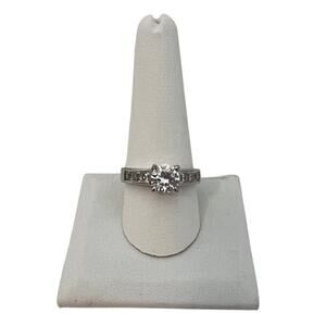 Silver Tone Cubic Zirconia Solitaire Ring Channel Set Size 10